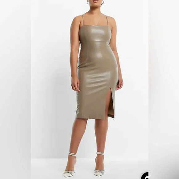 Express Body Contour Faux Leather Cami Midi Dress - Picture 1 of 11